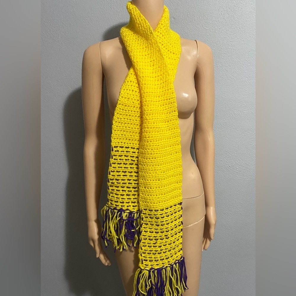 Handmade yellow and purple scarf long
